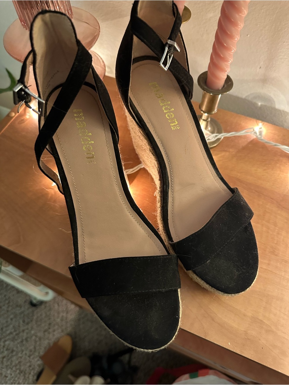 Madden Girl Black Suede Espadrille Wedge Sandals